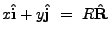 $\displaystyle x{\bf\hat i} + y{\bf\hat j}
 =  R{\bf\hat R}$