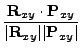 $\displaystyle \frac{{\bf R}_{xy}\cdot {\bf P}_{xy}}{\vert{\bf R}_{xy}\vert\vert{\bf P}_{xy}\vert}$