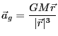 $\displaystyle \vec{a}_g = \frac{GM\vec{r}}{\vert\vec{r}\vert^3}$