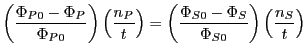 $\displaystyle \left(\frac{\Phi_{P0}-\Phi_P}{\Phi_{P0}}\right)
\left(\frac{n_P}{...
...t) = \left(\frac{\Phi_{S0}-\Phi_S}{\Phi_{S0}}\right)
\left(\frac{n_S}{t}\right)$