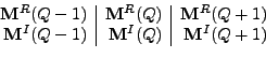 \begin{displaymath}\begin{array}{r\vert r\vert r} {\bf M}^R(Q-1) & {\bf M}^R(Q) ...
...)  {\bf M}^I(Q-1) & {\bf M}^I(Q) & {\bf M}^I(Q+1) \end{array}\end{displaymath}