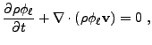 $\displaystyle {{\partial \rho \phi_\ell} \over {\partial t}} + {\bf\nabla} \cdot \left ( \rho \phi_\ell {\bf v} \right ) = 0 ,$